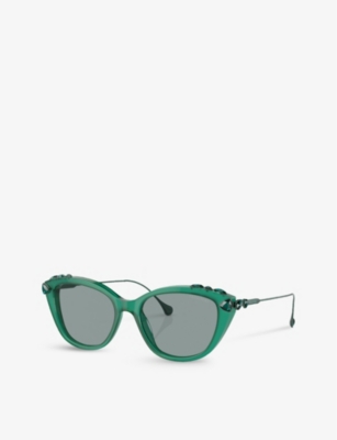 Shop Swarovski Womens Green Sk6010 Cat-eye Acetate Sunglasses