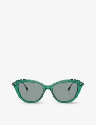 Swarovski Crystal-embellished Cat-eye Frame Sunglasses In Green