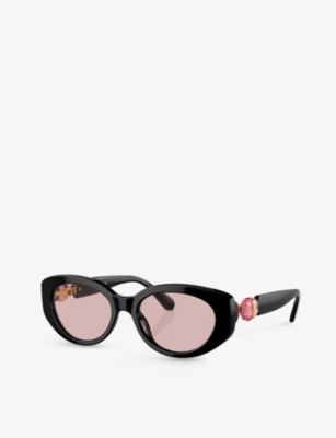 Shop Swarovski Womens Black Sk6002 Oval-frame Gem-embellished Acetate Sunglasses