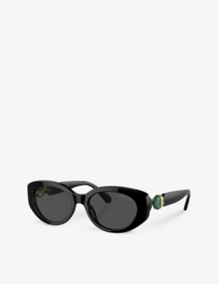 Shop Swarovski Womens Black Sk6002 Oval-frame Gem-embellished Acetate Sunglasses