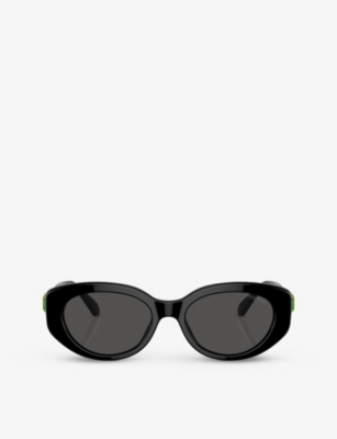 Shop Swarovski Womens Black Sk6002 Oval-frame Gem-embellished Acetate Sunglasses