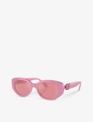 Shop Swarovski Womens Pink Sk6002 Oval-frame Gem-embellished Acetate Sunglasses