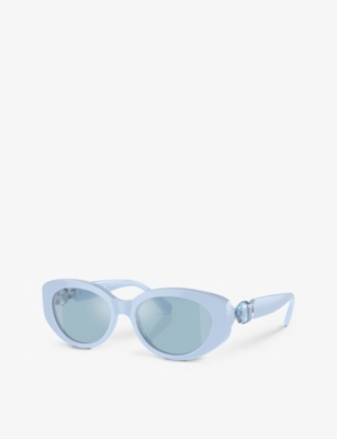 Shop Swarovski Womens Sk6002 Oval-frame Gem-embellished Acetate Sunglasses Blue