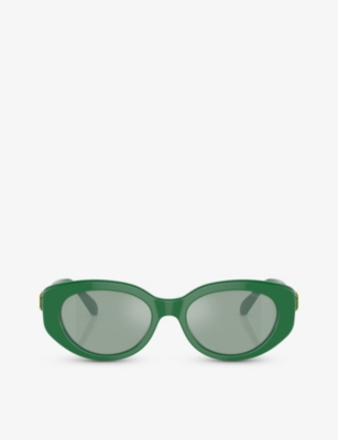 Shop Swarovski Womens Green Sk6002 Oval-frame Acetate Sunglasses