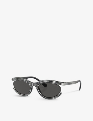 SWAROVSKI: SK6006 crystal-embellished oval-frame metal sunglasses
