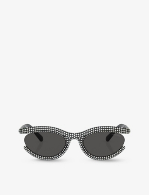 SWAROVSKI: SK6006 crystal-embellished oval-frame metal sunglasses