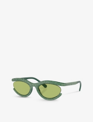 SWAROVSKI: SK6006 crystal-embellished oval-frame metal sunglasses