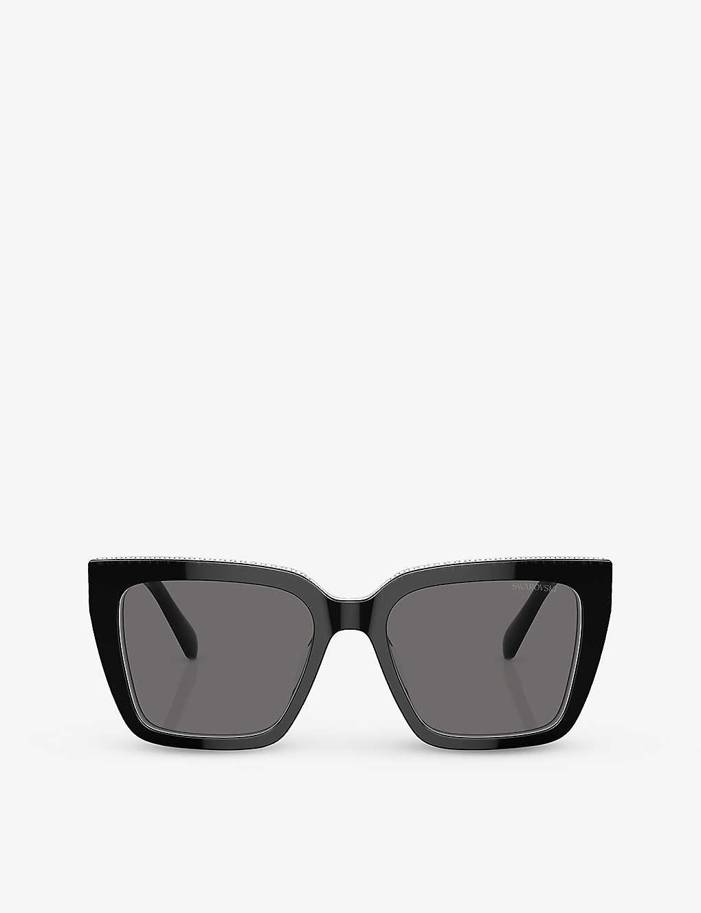 Swarovski Sk6013 Branded Square-frame Acetate Sunglasses In Black