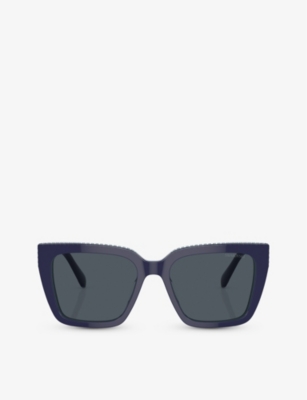 Shop Swarovski Womens Blue Sk6013 Branded Square-frame Acetate Sunglasses