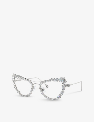 Shop Swarovski Women's Silver Sk7011 Cat-eye Gem-embellished Metal Optical Glasses