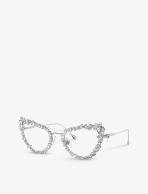 Swarovski Womens Sk7011 Cat-eye Gem-embellished Metal Optical Glasses Silver In Silver