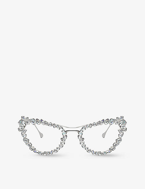 SWAROVSKI: SK7011 cat-eye gem-embellished metal optical glasses