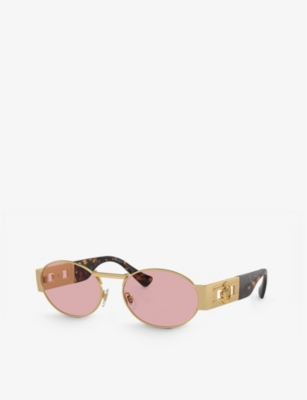 Shop Versace Women's Gold Ve2264 Oval-frame Metal Sunglasses