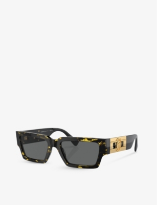 Shop Versace Mens Brown Ve4459 Rectangle-frame Tortoiseshell Acetate Sunglasses
