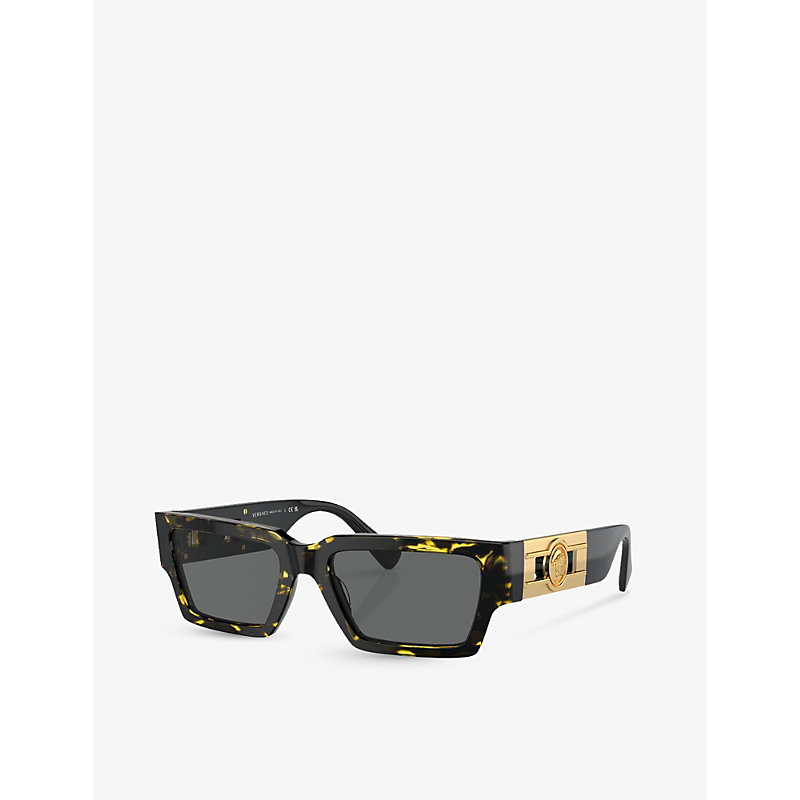 Shop Versace Men's Brown Ve4459 Rectangle-frame Tortoiseshell Acetate Sunglasses