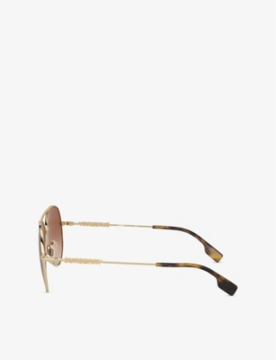 Burberry Womens Gold Be3147 Aviator-frame Metal Sunglasses In Gold