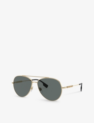 Shop Burberry Women's Gold Be3147 Pilot-frame Metal Sunglasses