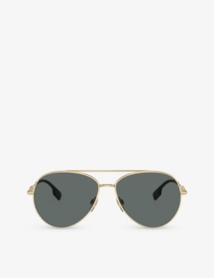 Burberry Womens Gold Be3147 Pilot-frame Metal Sunglasses