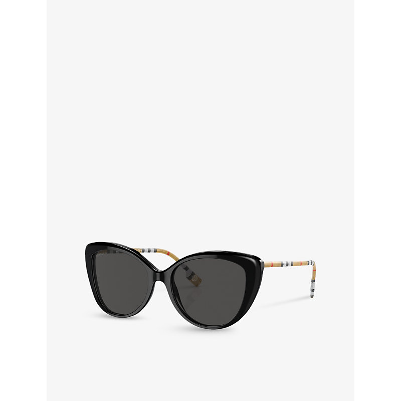 Shop Burberry Women's Black Be4407 Cat-eye Check Acetate Sunglasses