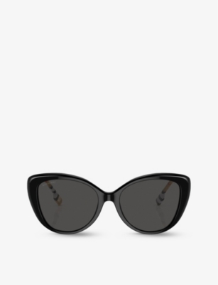 Burberry Womens Black Be4407 Cat-eye Check Acetate Sunglasses