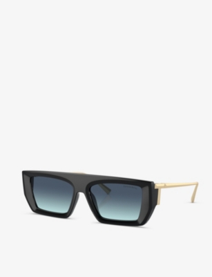 Shop Tiffany & Co Women's Black Tf4214u Rectangle-frame Metal Sunglasses