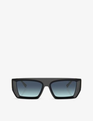 Shop Tiffany & Co Women's Black Tf4214u Rectangle-frame Metal Sunglasses