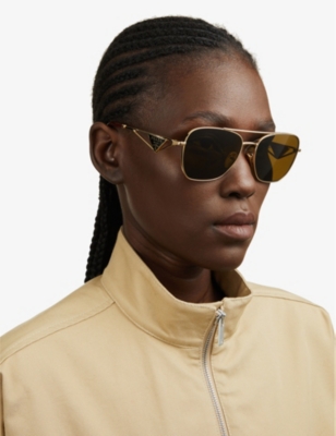 PRADA: PR A50S aviator-frame metal sunglasses