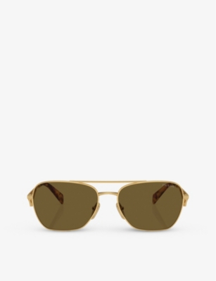 Prada Aviator Sunglasses In Gold & Dark Green