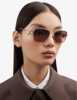PRADA: PR A50S aviator-frame tortoiseshell metal sunglasses