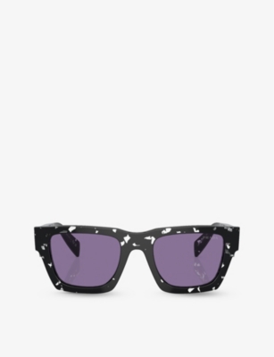 Prada Womens Black Pr A06s Rectangle-frame Acetate Sunglasses
