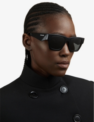 Prada Womens Black Pr A06s Rectangle-frame Acetate Sunglasses In Black