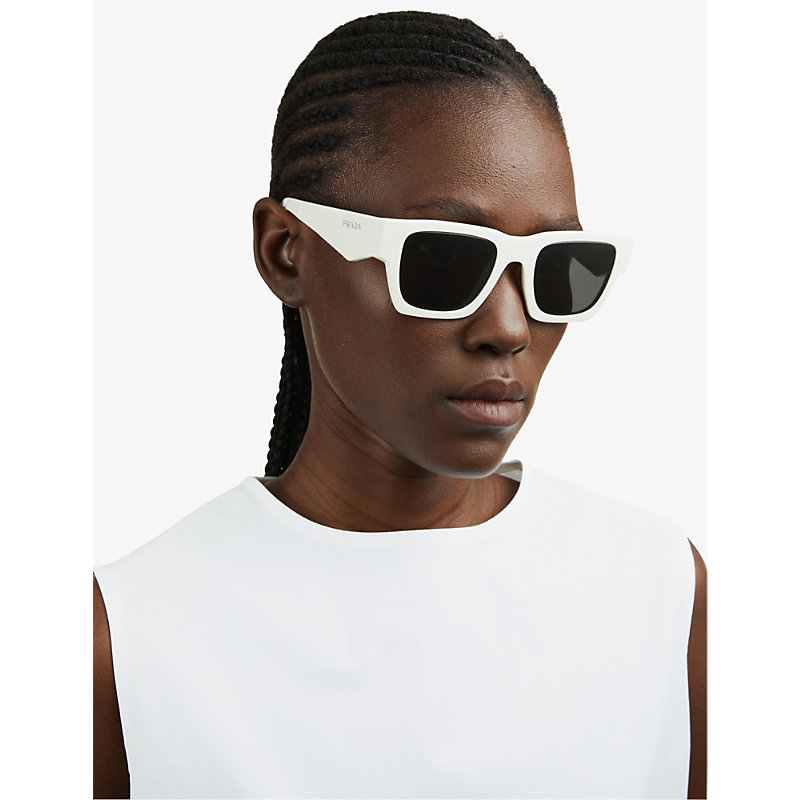 Shop Prada Womens White Pr A06s Rectangle-frame Acetate Sunglasses