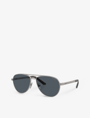 Shop Prada Men's Grey Pr A54s Pilot-frame Metal Sunglasses