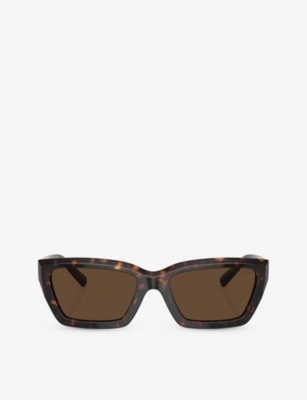 Shop Tiffany & Co Tf4213 Rectangle-frame Tortoiseshell Acetate Sunglasses In Brown