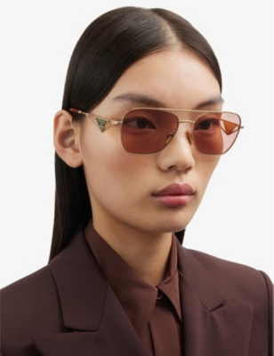 PRADA: PR A50S aviator-frame metal sunglasses