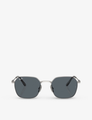 Ray Ban Jim Titanium Sunglasses Silver Frame Blue Lenses 53-20 In Silver