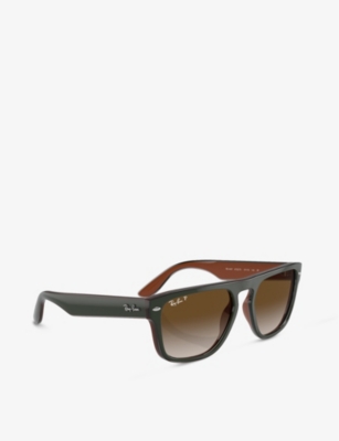 Shop Ray Ban Ray-ban Women's Green Rb4407 Square-frame Injected Sunglasses