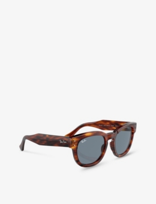 Ray Ban Mega Hawkeye Sunglasses Striped Havana Frame Blue Lenses 53-21 In Brown