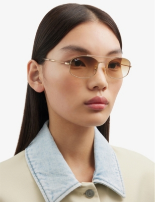 Ray Ban Womens Gold Rb3719 Oval-frame Crystal Sunglasses In Gold