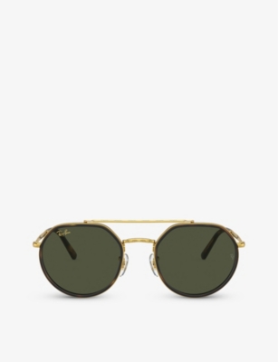 Shop Ray Ban Ray-ban Women's Gold Rb3765 Irregular-frame Metal Sunglasses