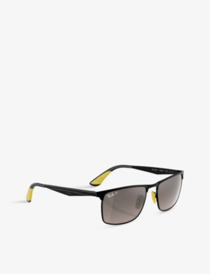 Shop Ray Ban Ray-ban Women's Black Rb3726m Rectangle-frame Metal Sunglasses