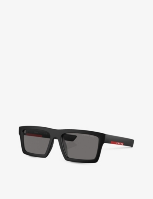 Prada Linea Rossa Womens Black Ps 02zsu Rectangle-frame Injected Sunglasses In Black