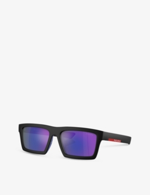 Prada Linea Rossa Womens Black Ps 02zsu Rectangle-frame Injected Sunglasses In Black
