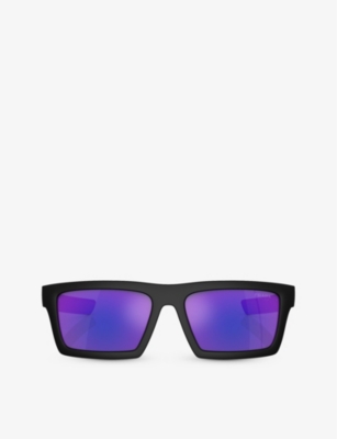 Prada Linea Rossa Womens Black Ps 02zsu Rectangle-frame Injected Sunglasses In Black