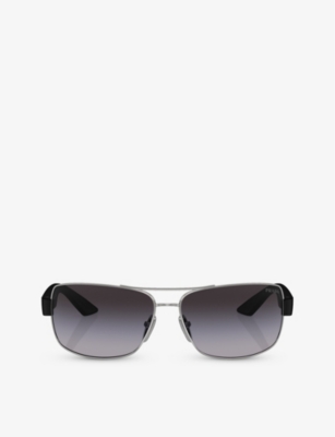 Prada Linea Rossa Womens Silver Ps 50zs Pillow-frame Metal Sunglasses