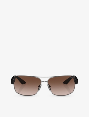 Prada Linea Rossa Womens Grey Ps 50zs Pillow-frame Metal Sunglasses