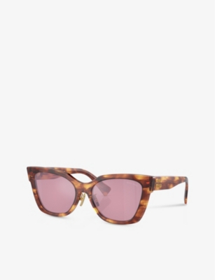 Shop Miu Miu Women's Brown Mu 02zs Square-frame Tortoiseshell Acetate Sunglasses