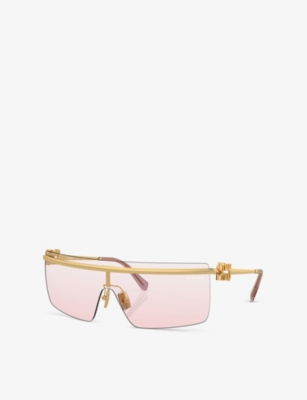 Shop Miu Miu Womens Gold Mu 50zs Irregular-frame Metal Sunglasses