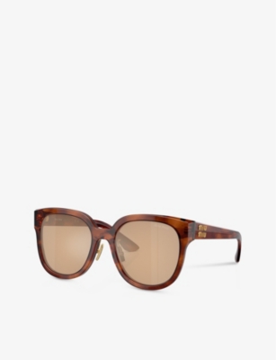 Shop Miu Miu Women's Brown Mu 01zs Square-frame Tortoiseshell Acetate Sunglasses