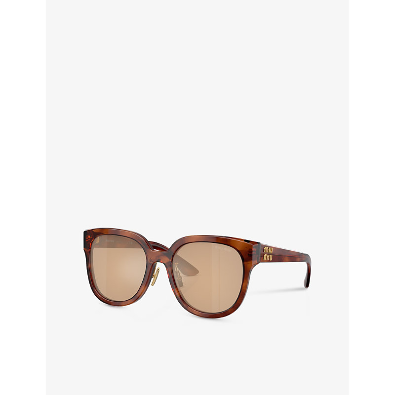 Shop Miu Miu Women's Brown Mu 01zs Square-frame Tortoiseshell Acetate Sunglasses